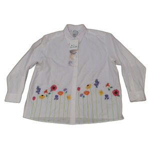 Vintage The Quacker Factory Embellished Flower Shirt Women's Size XL NWT